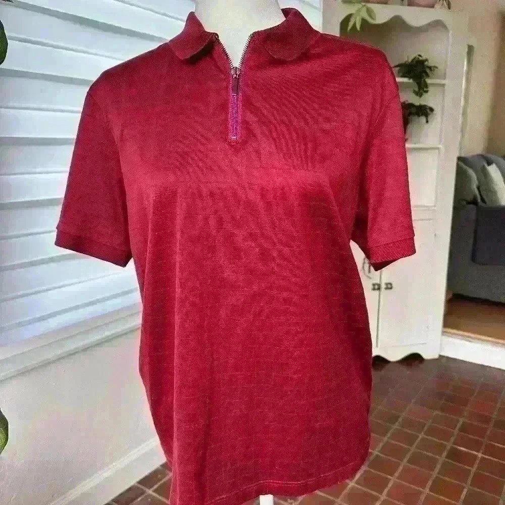 MURANO Men Liquid Luxury Slim Fit Polo Shirt w/Zipper - Size Large